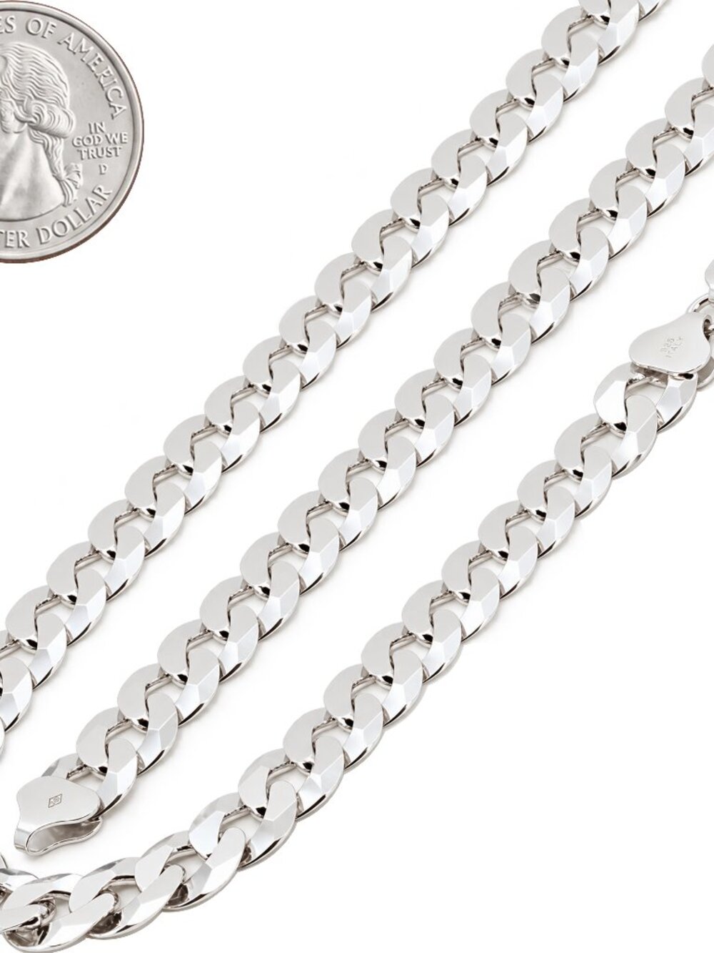 925 Sterling Silver 8mm Diamond Cut Curb Cuban Link Chain Necklace 22”